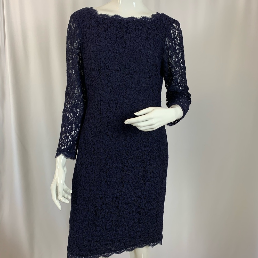 Adrianna Papell Navy Lace Overlay Sheath Dress